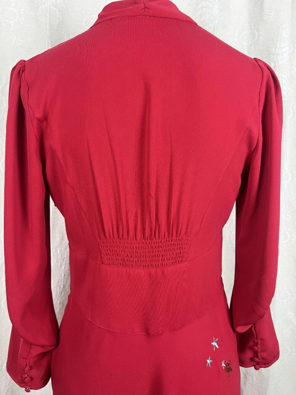RIXO London Margo red embroidered celestial midi dress retro 40s glamour stars M - Picture 8 of 13
